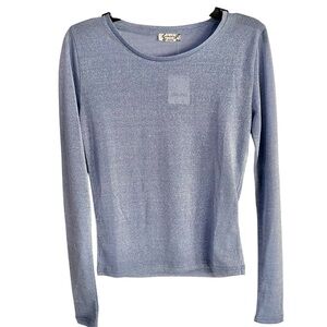Free People Intimately Metallic Sparkly Blue Crewneck Long Sleeve Top Sz XS NWT